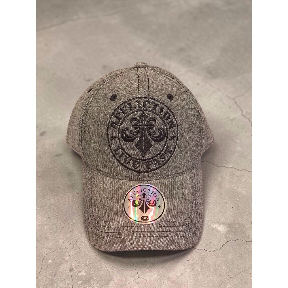 Affliction Live Fast Hat Cap OSFM Gray Fleur De Lis Embroidered NOS NWT